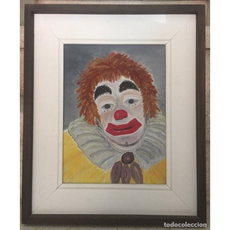 PAYASO-CUADRO AL OLEO SOBRE TABLA-ANTIGUO. FIRMADO.