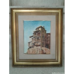 ANTONIO MAYA CORTES. CASAS COLGADAS. CUENCA. OLEO SOBRE LIENZO.