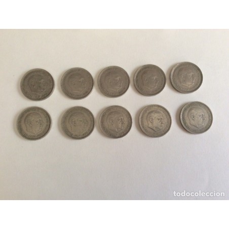 NUMISMATICA. 10 MONEDAS DE FRANCISCO FRANCO.50 PESETAS. AÑO 1957