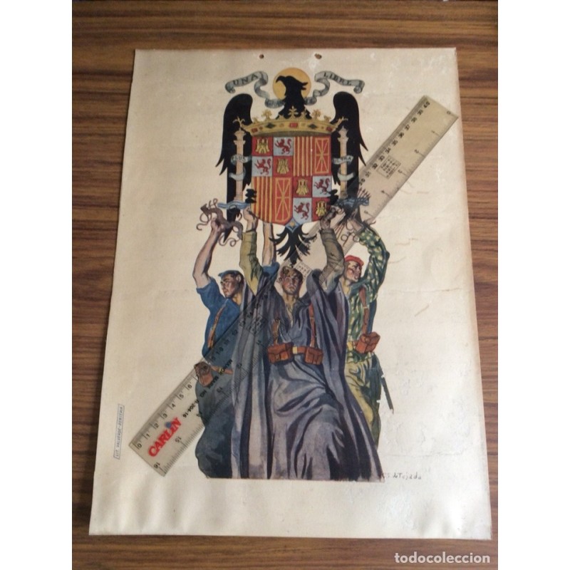 ANTIGUO CARTEL DE FALANGE DE CARLOS SÁEZ DE TEJADA Y FUERO DEL TRABAJO.GUERRA CIVIL.ORIGINAL.1938.