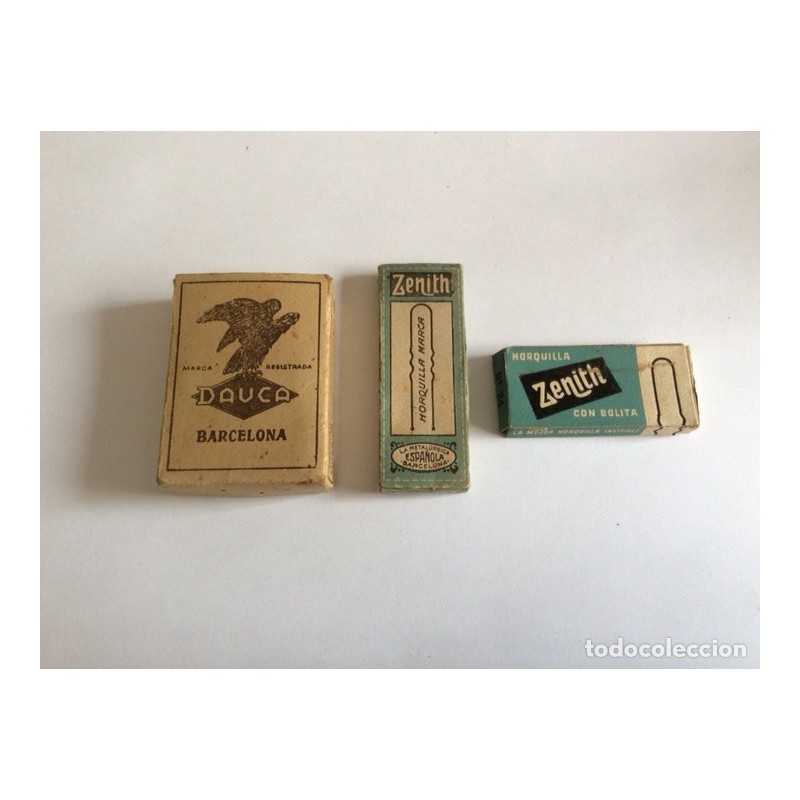 RIZADORES DE PELO Y ORQUILLAS PARA CABELLO EN ANTIGUAS CAJITAS. DAUCA -ZENITH.