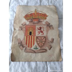 J. MARÍN-ESCUDO DE ESPAÑA-ACUARELA SOBRE CARTULINA.FIRMADO.
