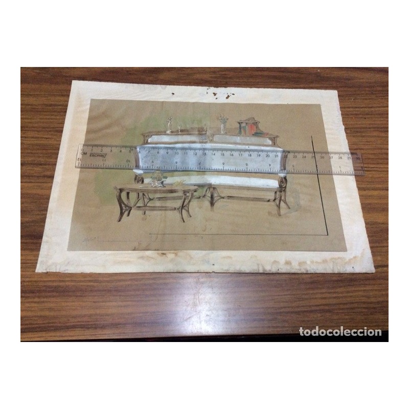 MUEBLE DISEÑO PINTURA ORIGINAL. PLUMILLA Y PASTEL.SIGLO 18. FIRMA METINO.