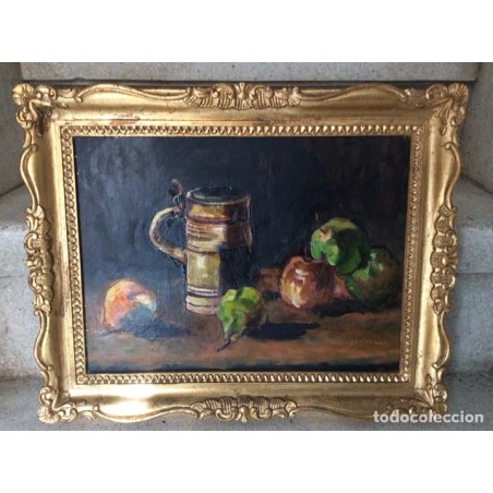 ÓLEO BODEGÓN EN TABLA. FIRMADO.